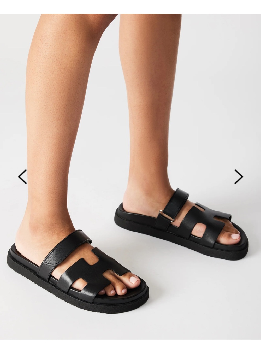 Steve Madden Black Leather Cutout Slide Sandals
